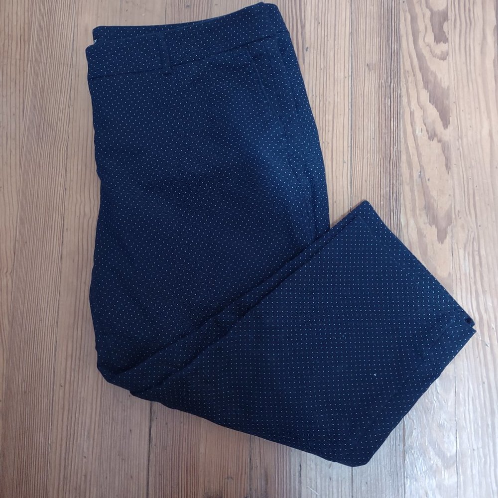 Navy Pin-Dot Polka-Dot Ankle-Length Cropped Pants
